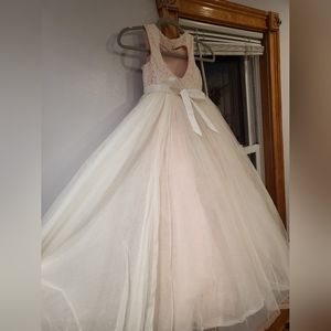 Girl ball gown flower girl dress with heart cutout